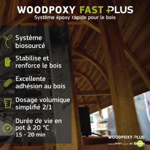 WOODPOXY FAST PLUS - Résine époxy biosourcée pour stratification & collage bois - Kit de 1 kg