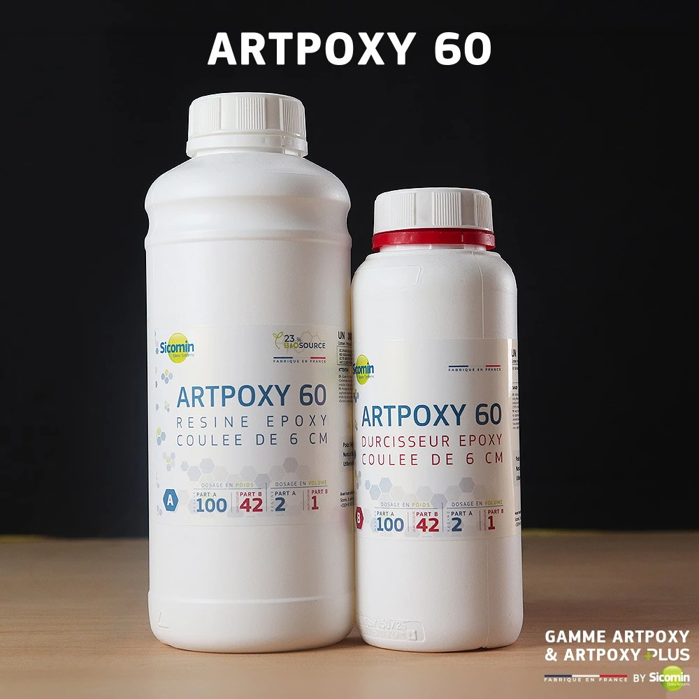 Kit 1 Kg - ARTPOXY 60 - Résine époxy pour coulée de forte épaisseur 6 cm