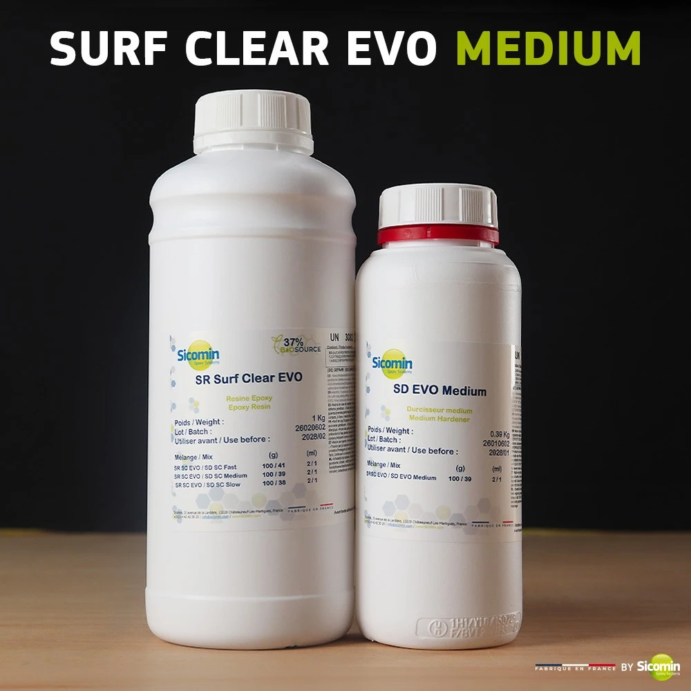 Résine époxy SR Surf Clear EVO + Durcisseur Surf Clear EVO Medium 1,39 Kg