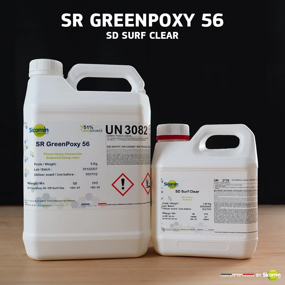 Résine époxy SR Greenpoxy 56 5kg + Durcisseur SD Surf Clear 1,85kg