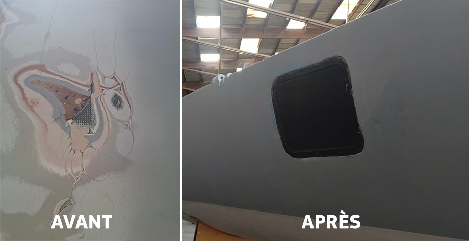 Réparation bateau avec SR 2900 Avant Après